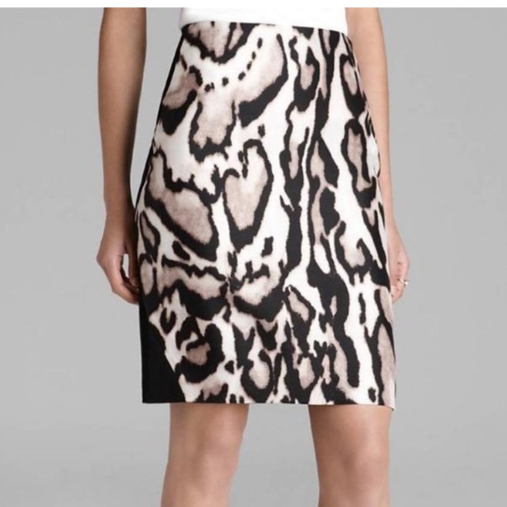 DVF Diane Von Furstenberg MAE MIKADO Leopard Bark Print Pencil Skirt Size 12
